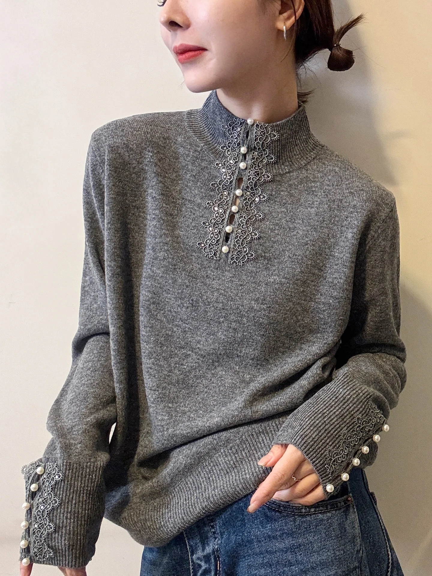 

Chic f High Ne Knitted Sweater Long Sve Women's Faionable Versatile Base Layer irt Korean Sle Commute Wind