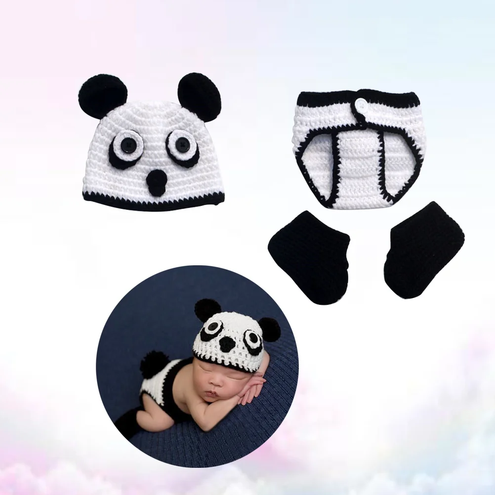 

Newborn Panda Style Baby Crochet Knitted Photo Prop Infant Costume Baby Photography Outfits Ideal for Photoshoot