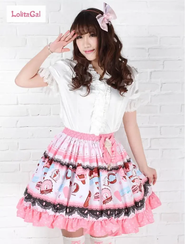 Sweet Pink Ruffles Lolita Skirts Short A-line Japanese Style Elastic Waist Skirt