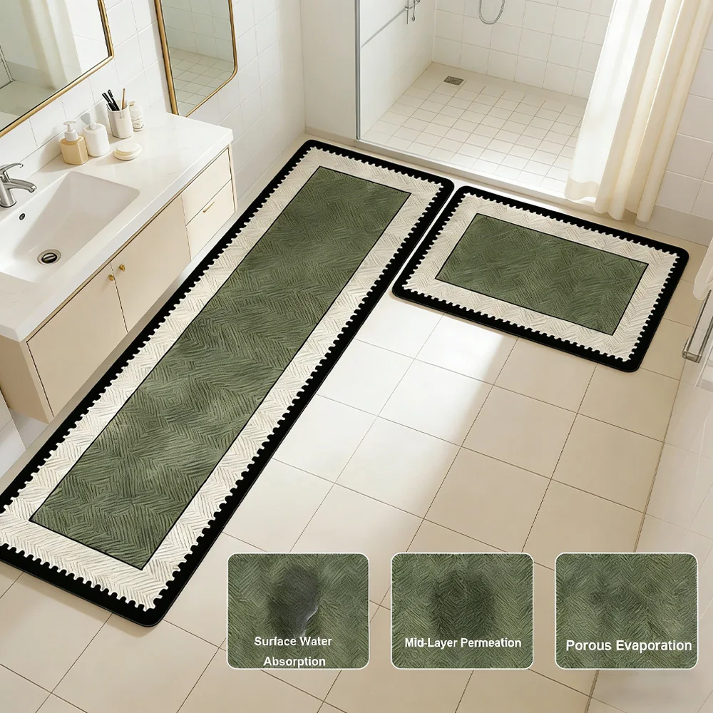 2pcs Square Diatomaceous Bath Mat | Anti-slip, Water-absorbent Floor Mat for Bathrooms, Living Rooms, Bedrooms & Kitchens