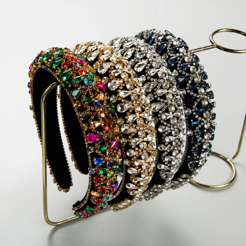 New European And American Style Super Sparkling Rhinestone Headband With Versatile Temperament, Full Diamond Wide Edge Women's