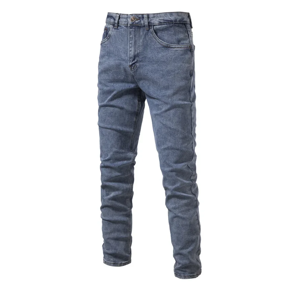 New Men's Stretch Skinny Jeans Autumn Men Blue Denim Washed Trend Casual Micro Elastic Straight Pants Male Black Jeans Size 38