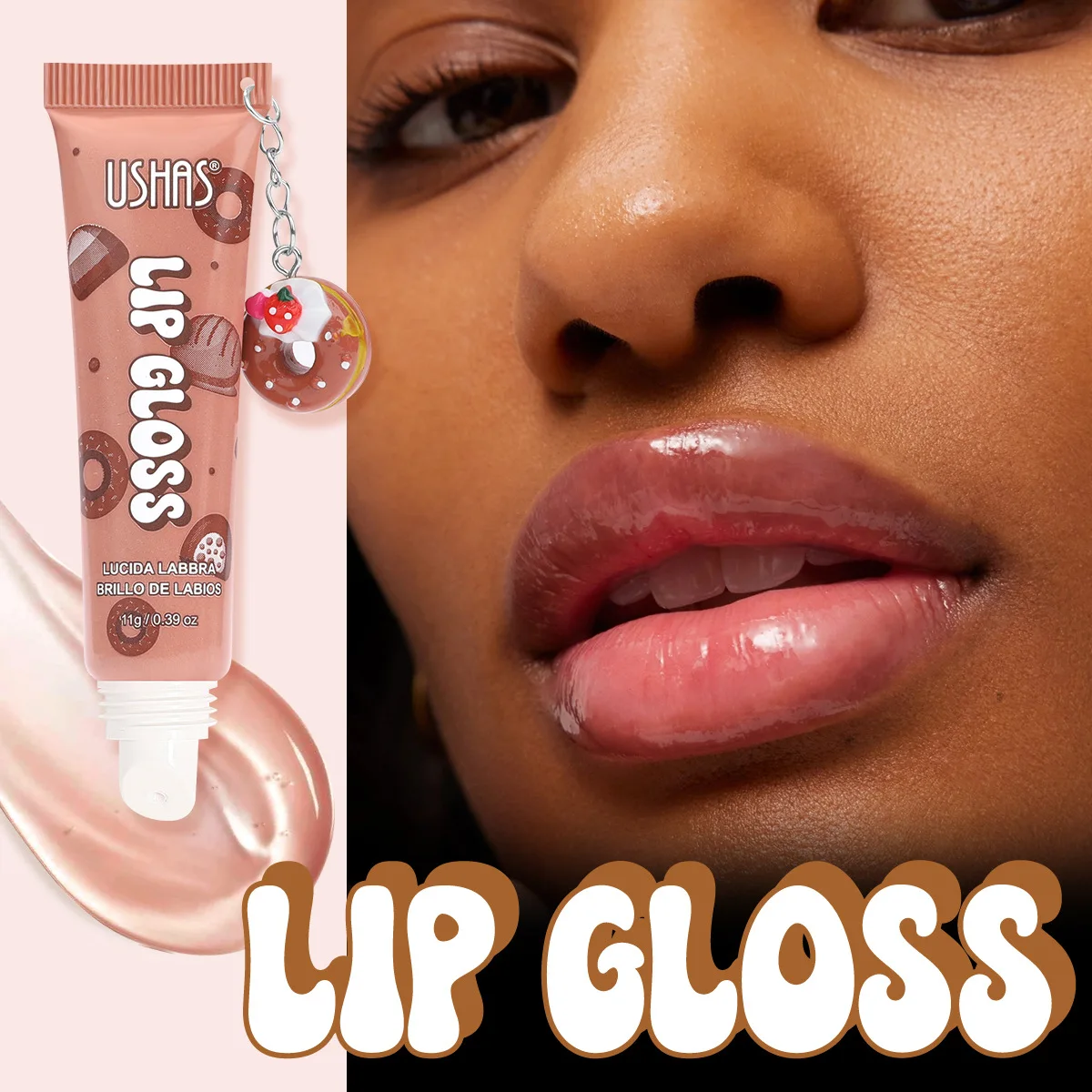 Cross Border Hot Sale Lip Gloss with Pendant 6 Colors Long Lasting Hydrating Lip Gloss Lipstick Lip Tint for Makeup Tool