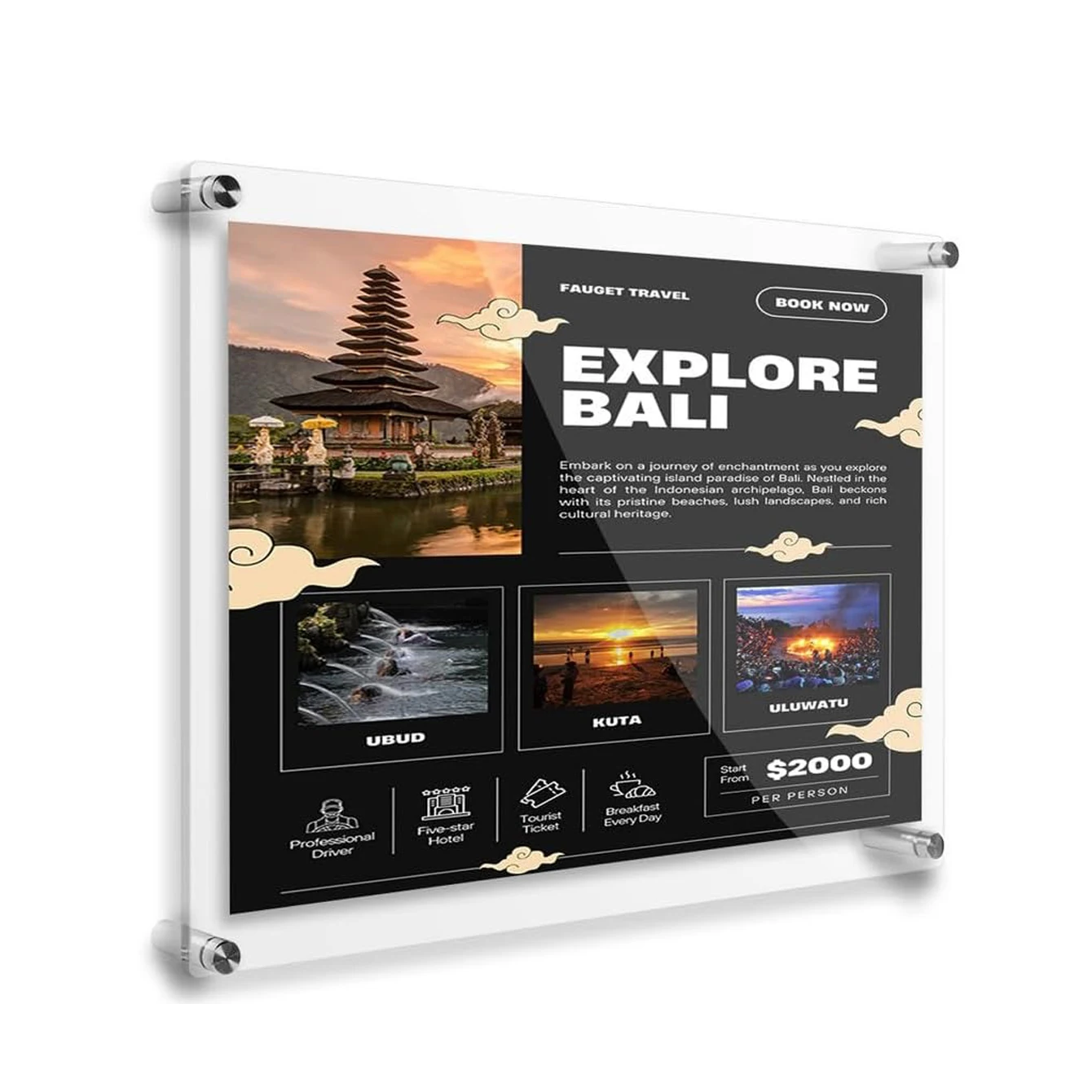 A4 Double Panel Wall Mounted Acrylic Floating Frame, Clear Poster & Certificate Display for Home Office Wall Decor
