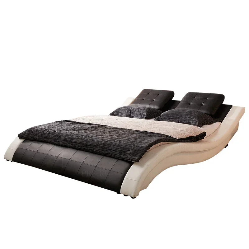 Luxuriöses Rahmen-Bett aus weichem Leder, King-Size-Bett, 150 x 200 cm, Kopfteil aus Holz, Queen-Size-Doppelbett