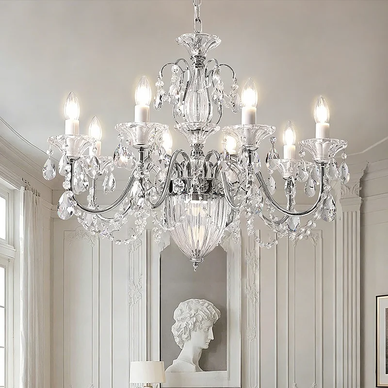 

Высокое качество французская люстра Европа вилла свеча E14 подвесной светильник для гостиной роскошная хромированная светодиодная лампа домашний декор Luminarias