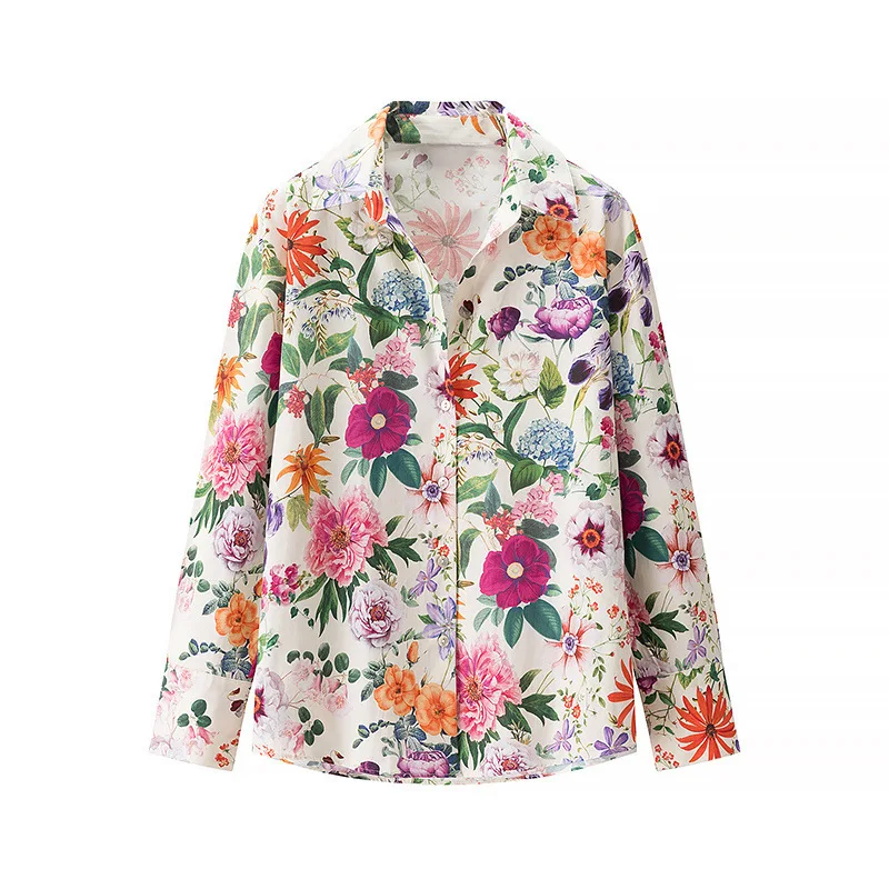 

Flower Print Shirt Casual Jacket For Women Summer Outerwear Cardigan Shirt Sun Protection Top For Women