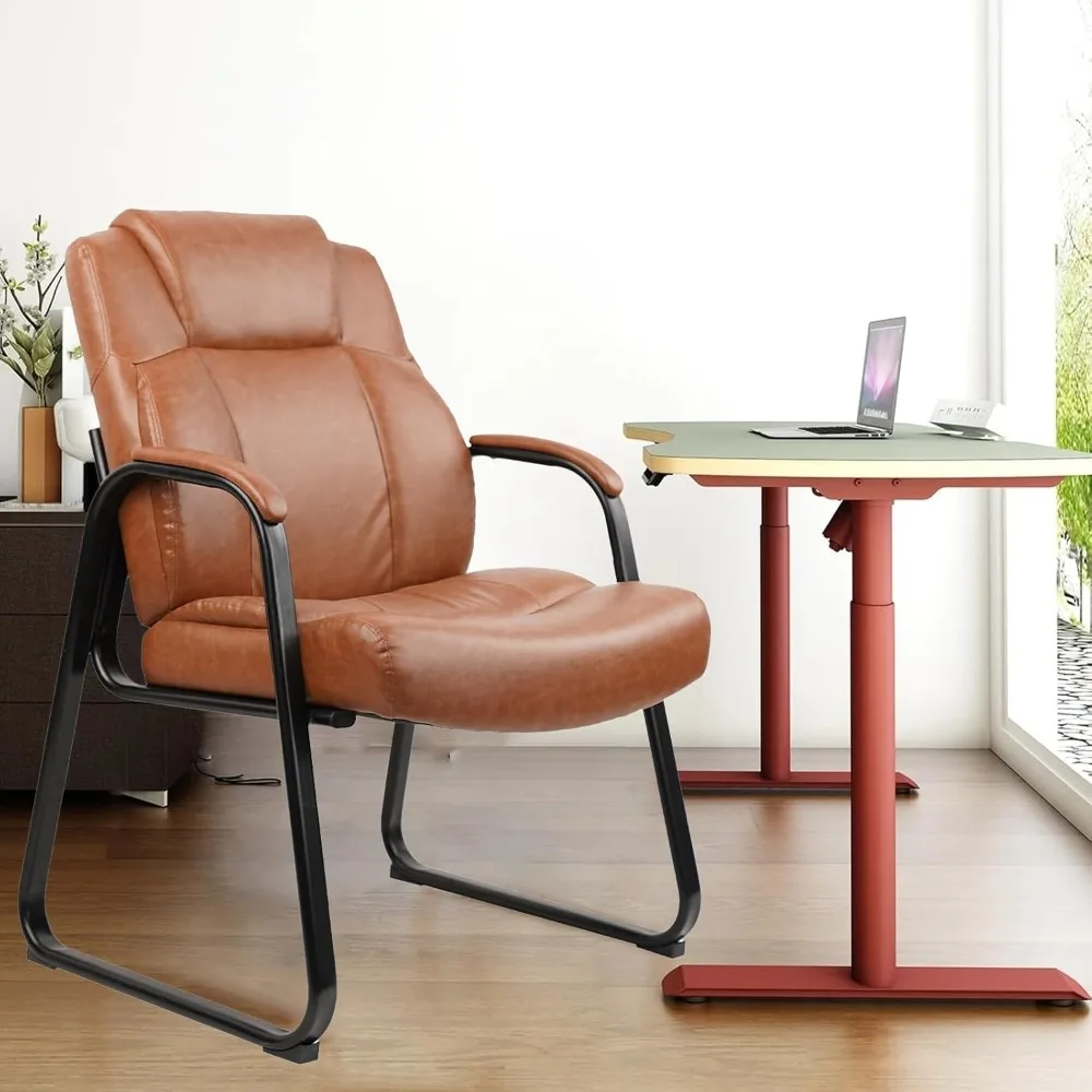 

Luxury Heavy-Duty Leather Guest Chair Supporting 500 lbs, Wide Seat for Reception, Sled Base with Armrests, Ideal for Executive