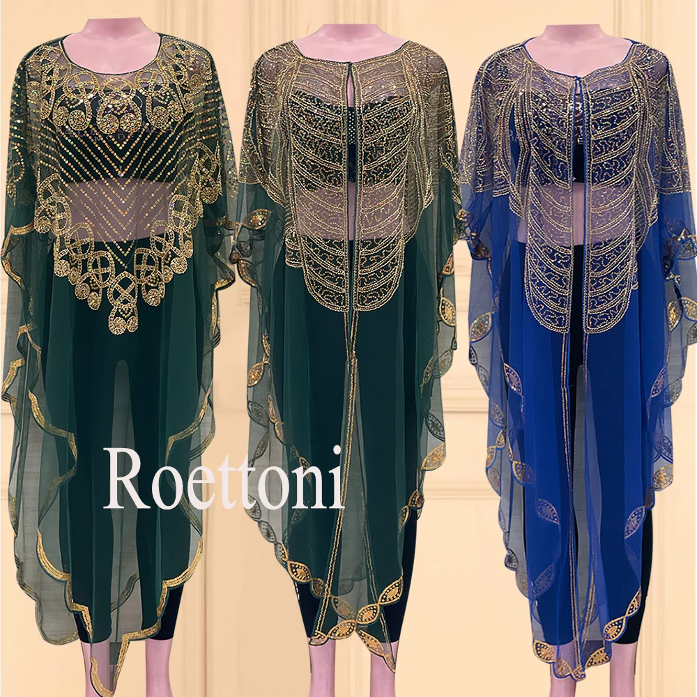 Summer 2022 New African Women\'s Fashion Gown Chiffon Batwing Sleeve Sequins And Fringes Loose Versatile Dress With Free Size