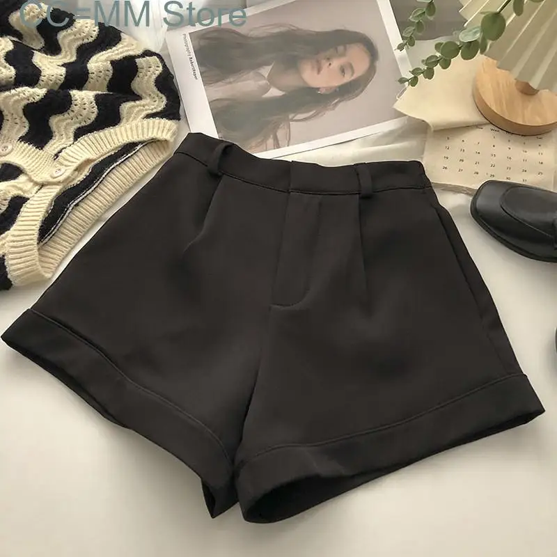 Nuovi pantaloncini a vita alta per le donne pantaloncini a gamba larga solidi moda coreana a vita alta pantaloncini Casual da donna da ufficio