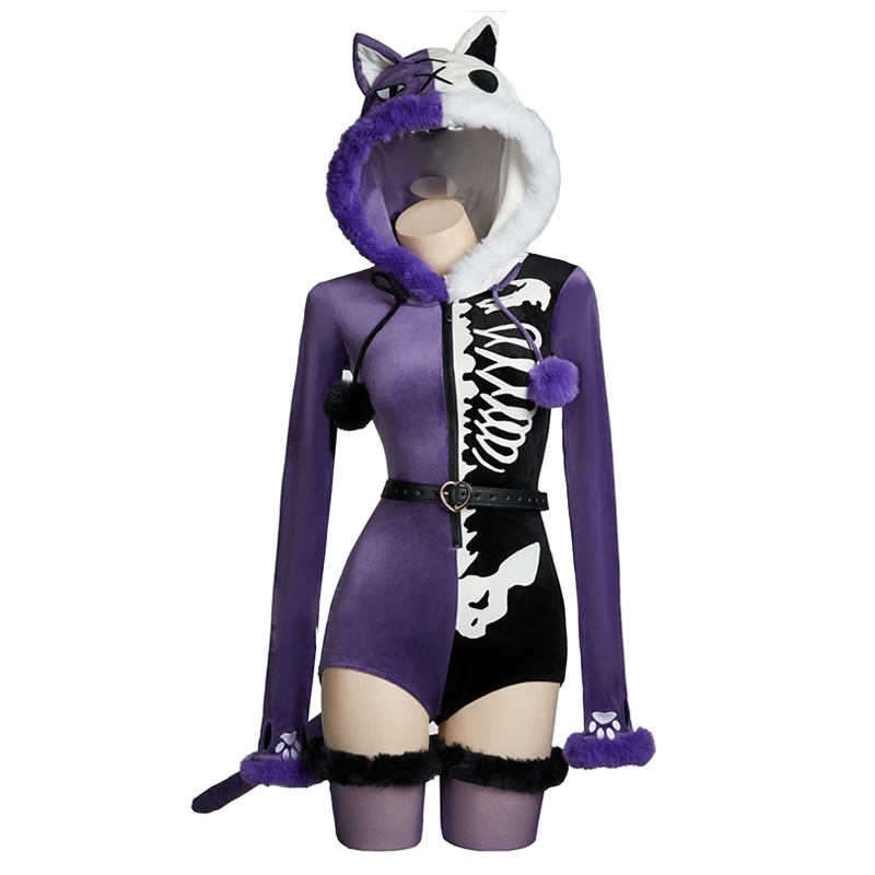 Panty y medias de Anime con cinturón de liga, disfraz de Cosplay Honekoneko para mujer, mono con capucha de felpa Kawaii, calcetines, trajes, pijamas de dibujos animados