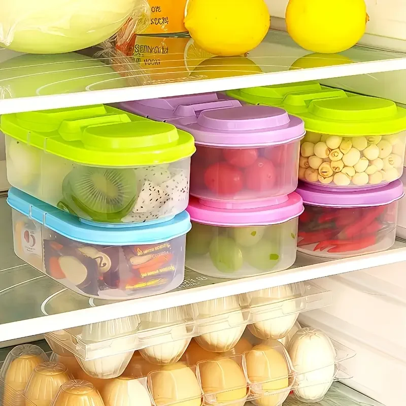 4-teiliges Set Aufbewahrungsboxen für Lebensmittel, doppelschichtige, multifunktionale Frischhalteboxen für Obst und Gemüse