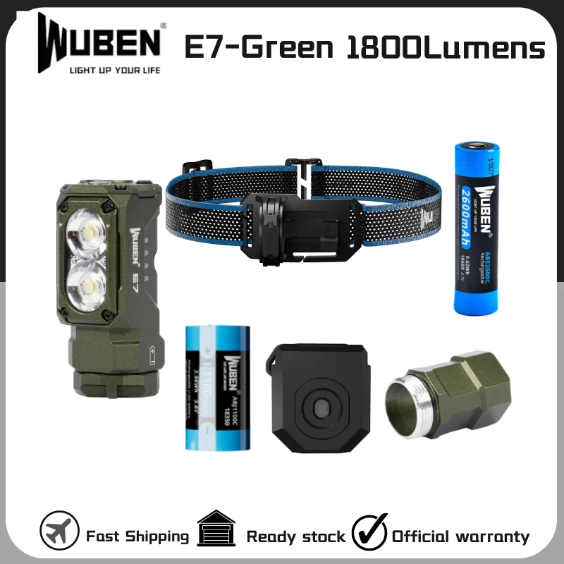 

WUBEN E7 Best Rechargeable Headlamp 1800 lumens Include One 26650 Battery-Green