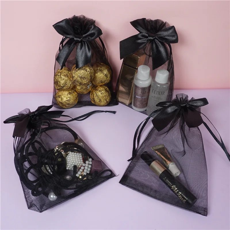 Hübsche Schleife aus Nylon-Organza mit Kordelzug, Geschenktüte, Schmuckbeutel, Netztasche, für Weihnachten, Hochzeitsfeier, Festival