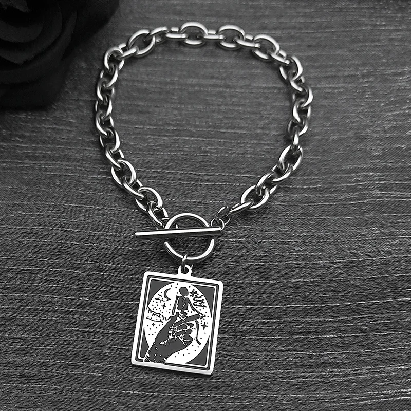 Magic Hand Skull Moon Bracelet for Women Men Stainless Steel Silver Color Halloween Square Hand Chain Jewelry Gift