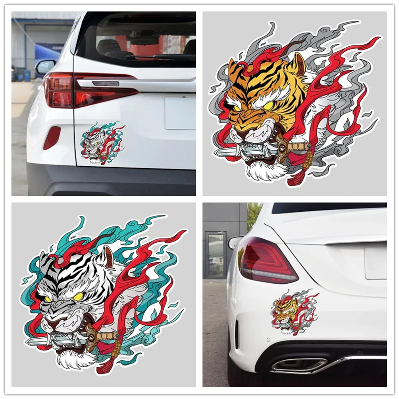 

Автомобильные наклейки, тигровый укус, нож, самурайский декор, крышка топливного бака заднего лобового стекла, мотоцикл, скутер, виниловая наклейка, автомобильные аксессуары