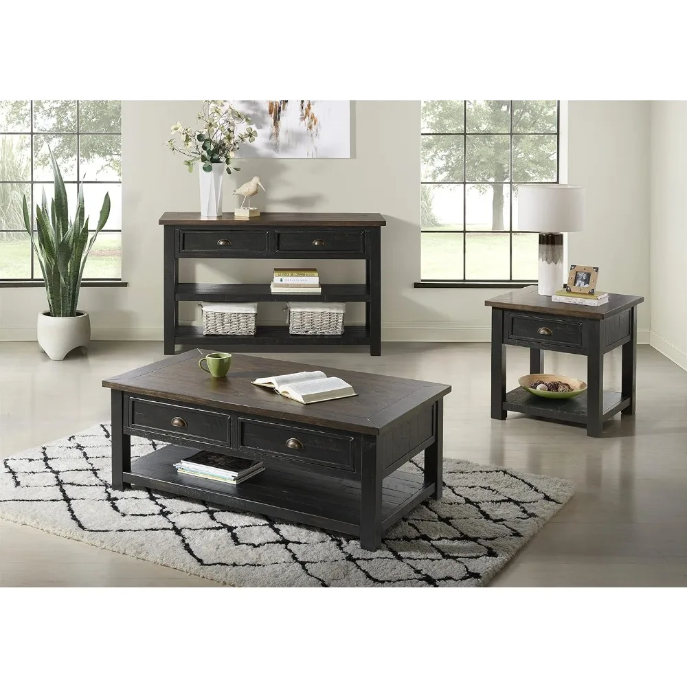 Madeira maciça Console e sofá mesa, Black Console com Brown Top