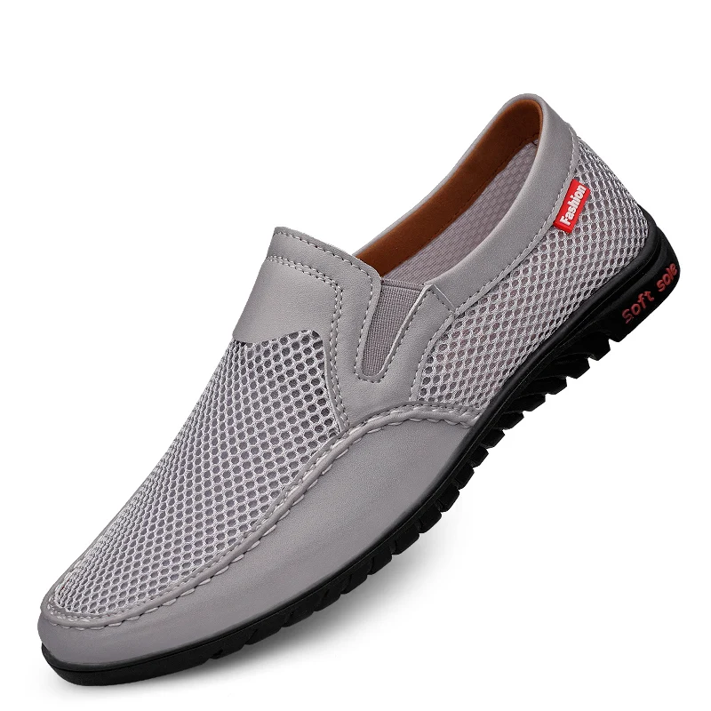 Summer Men Breathable Mesh Shoes Non Leather Casual Shoes Mens Flats Lightweight Soft