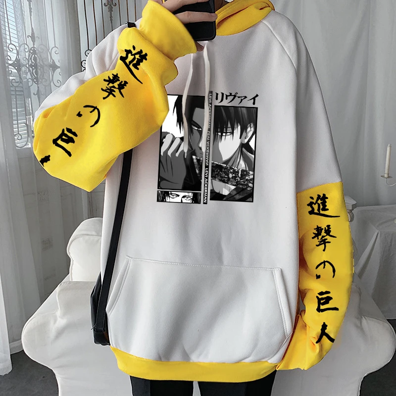 Anime Attack On Titan Levi Graphic Hooded Plus Size Hoodie Men Women Patchwork Sweatshirts Harajuku Autumn Warm Streetwear