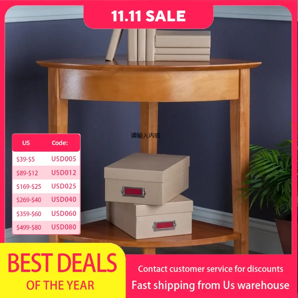 Wood Corner Desk with Shelf, Modular Corner Desk with Open Lower Shelf, Honey, 20.06 D x 20.08 W x 28.94 H inches