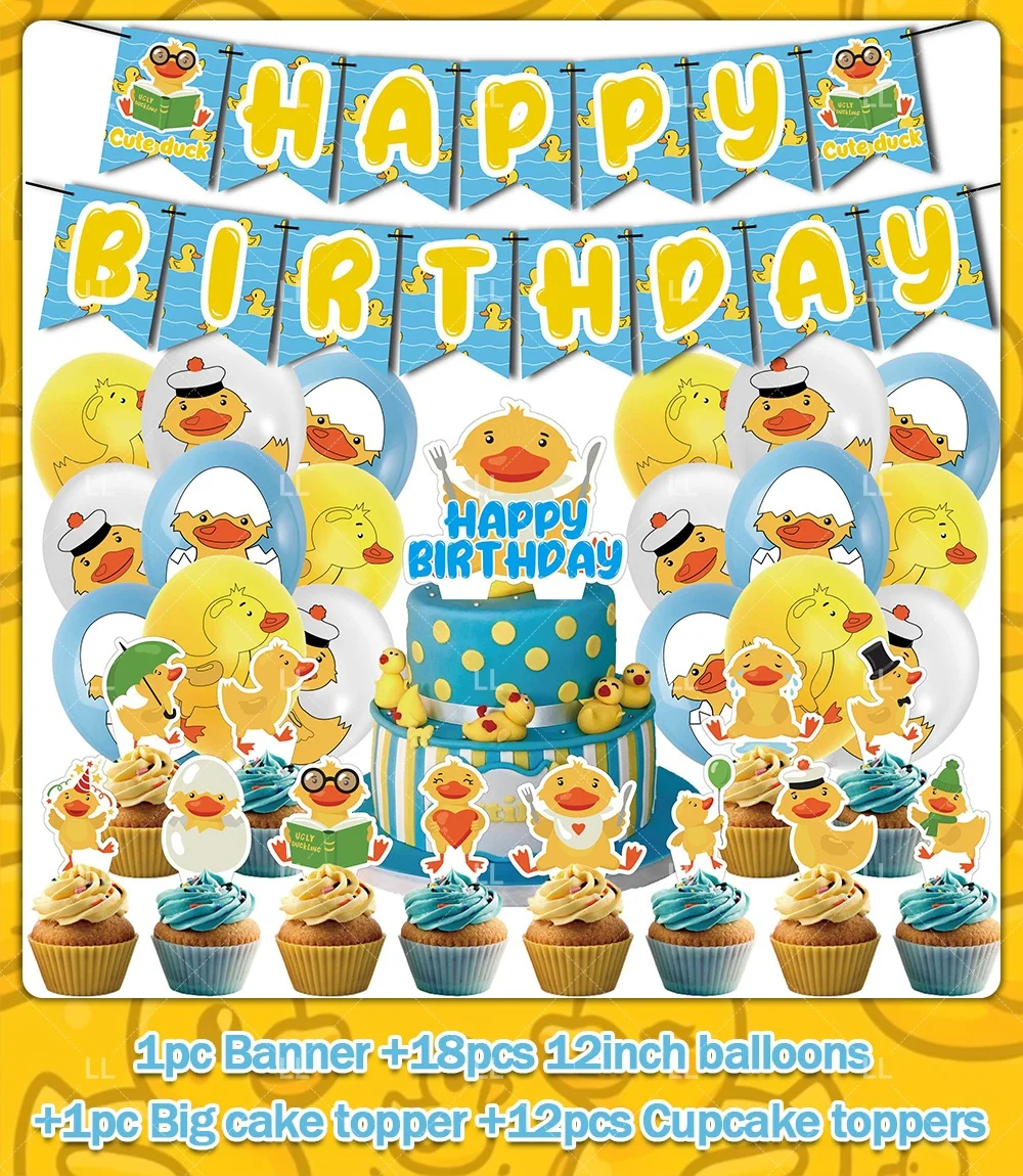 Niedliches gelbes Enten-Thema, Geburtstagsparty-Zubehör, Hintergrund, Teller, Tischdecke, Ballon, Fotografie-Hintergrund, Dekoration, Kindergeschenk – Detail 2