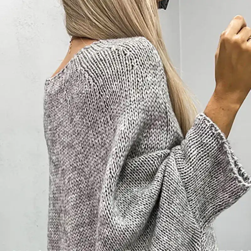 Women’s Sweater Tops Casual Knitted Long Sleeve Cape Sweater Solid Color Knitted Pullover Cape Round Neck Shawl Crochet Sweater