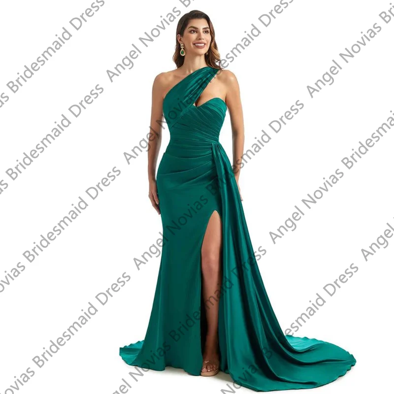 

Long Green Mermaid Bridesmaid Dresses with Side Skirt Wedding Guest Party Gowns Customized vestido de madrinha de casamento