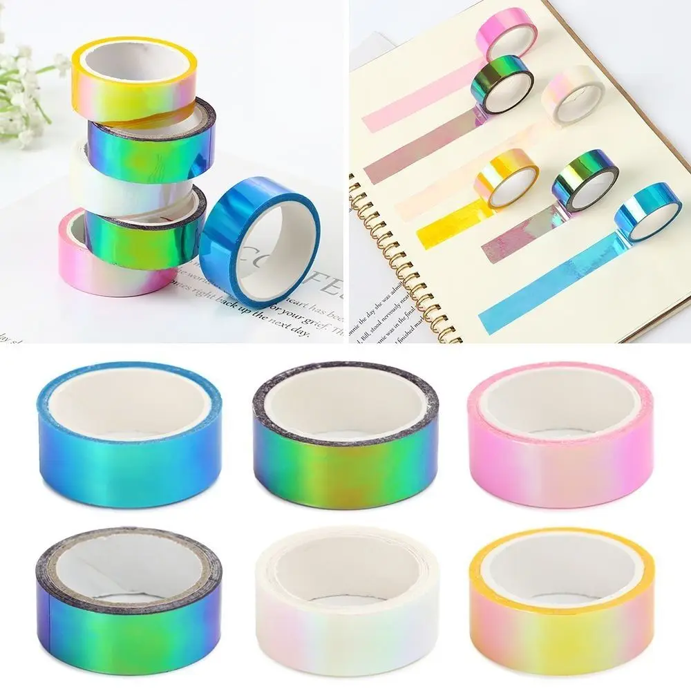 Rainbow Graphic Tape Mirror Wrapping Waterproof Removable Scrapbooking Decorative Stationery Sparkle Metallic Tape DIY