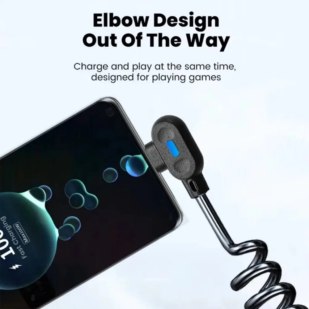 6A Car Spring Stretch Fast Charging Cable Dual Elbow TypeC Spring Charge Cable Retractable Car Spring Data Line for Mobile Phone