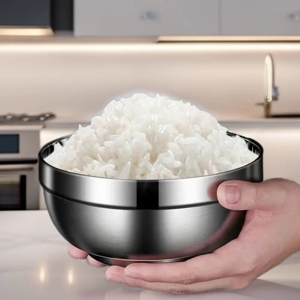 Modern 304 Stainless Steel Bowl Double Layer Protection Thermal Soup Rice Dish For Kindergarten Home Daily Usage