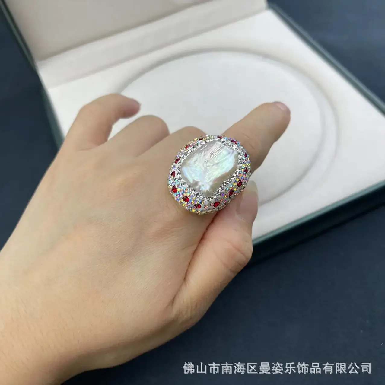 Natural Baroque Pearl Ring Living Jewelry Ring European and American popular craftsmanship clay inlaid crystal jewelry