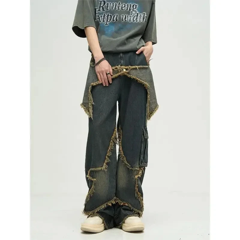 Vaqueros retro americanos 2026 para hombre, overoles Y2K con diseño de estrella, patchwork, pantalones casuales de moda urbana, holgados, que combinan con todo, NWTDS