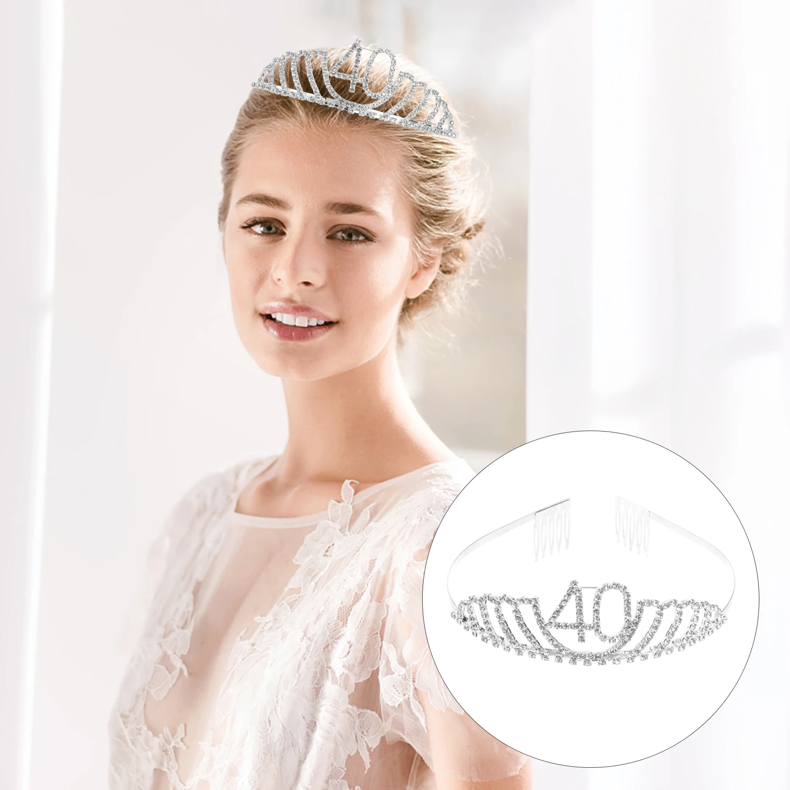 

40Th Birthday Tiara Crystal Diamond Tiara Birthday Decor Queen Crown Headband Hair Combs Anti Rust Nickel Free Adjustable Size