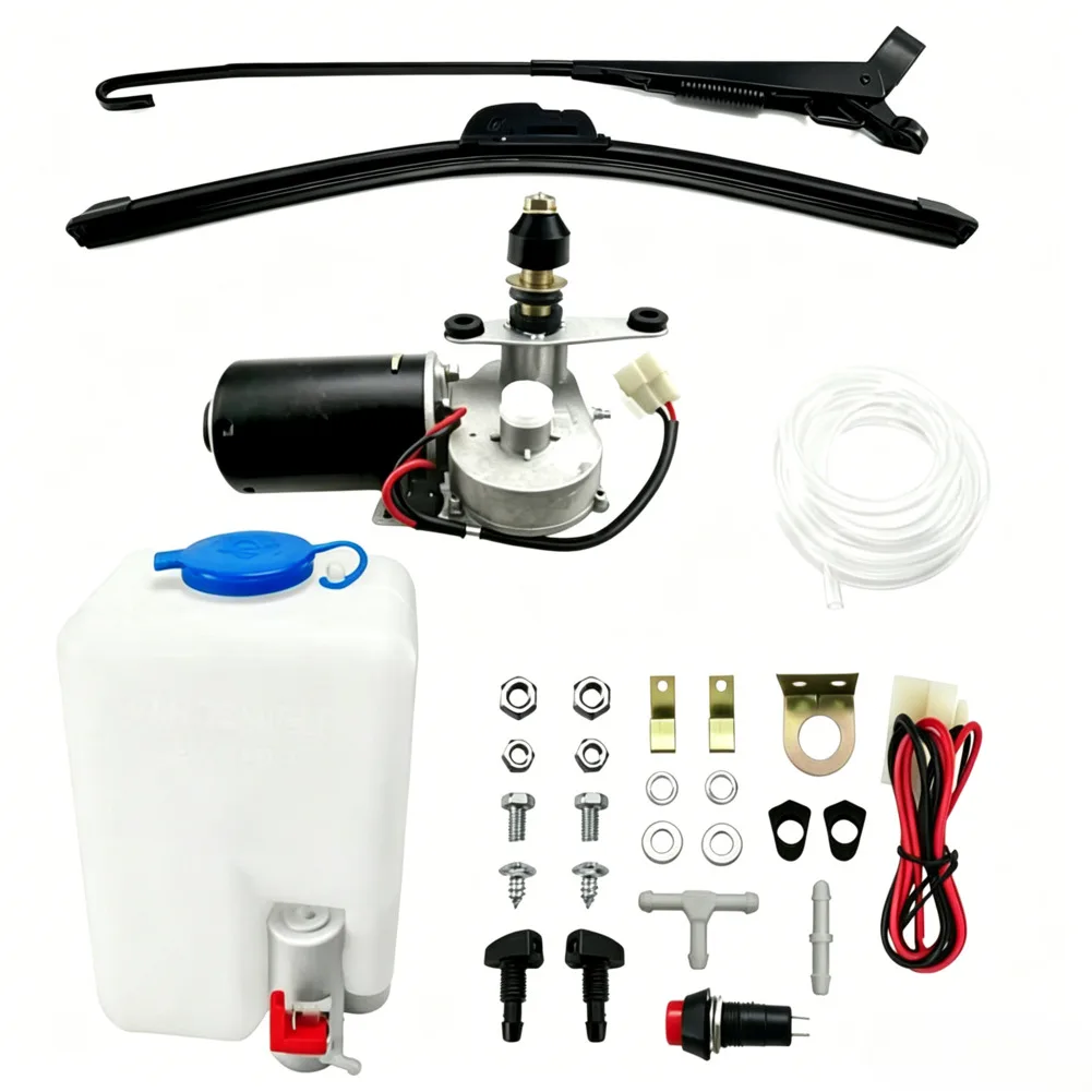 12V Electric Windshield Wiper Kit for UTV with 90 Degree Wipe Angle and Integrated Washer Pump for Polaris Models