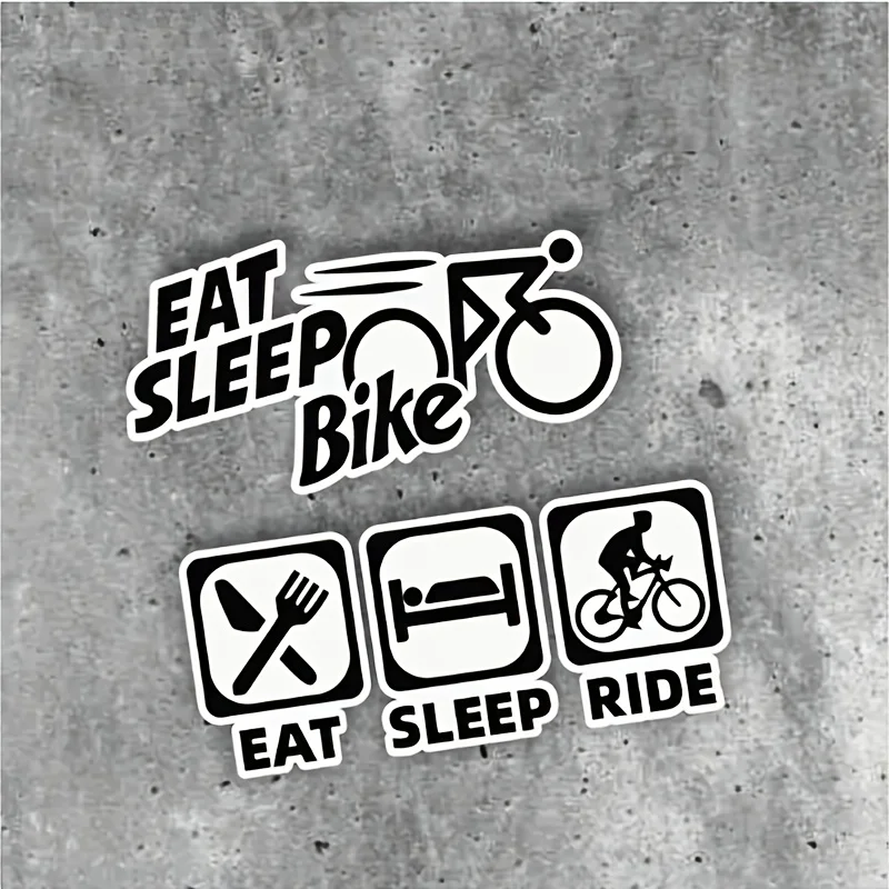 สติกเกอร์ชุด 1 ชิ้น ลาย “กิน นอน ปั่นจักรยาน/ขี่มอเตอร์ไซค์” สำหรับตกแต่งรถมอเตอร์ไซค์และรถยนต์ สไตล์นักขี่มอเตอร์ไซค์ - อุปกรณ์ตกแต่งลายสติกเกอร์