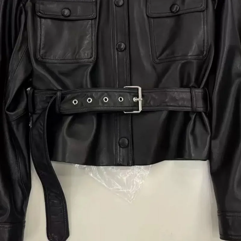 Trendy Women's Models Autumn Spring Outerwear Tops Leather Jacket Short Buttons Loose Fashion Premium Design Leisure Simple