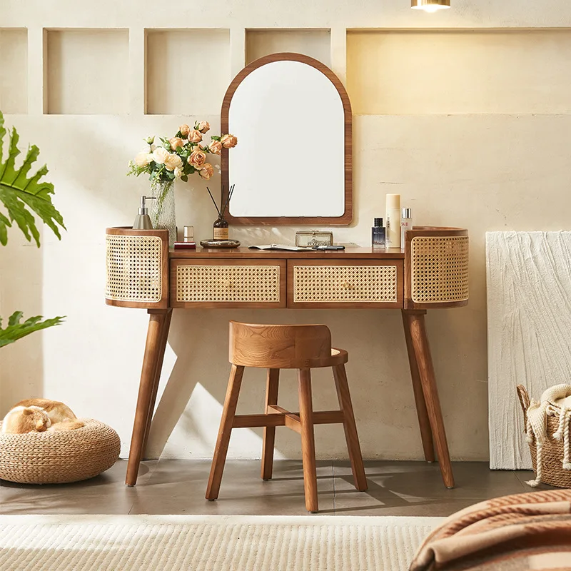 

ins rattan dresser Nordic designer solid wood makeup table bedroom women's modern simple small apartment