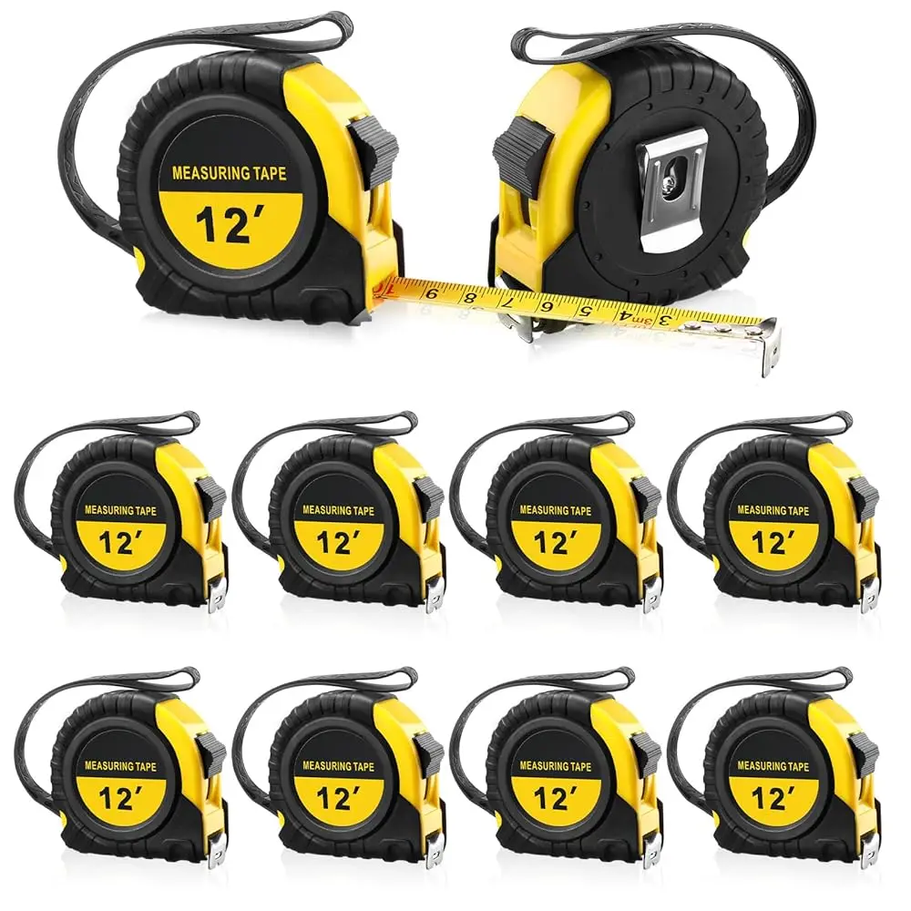 

Free Shipping-10 Pieces Tape Measure 12 ft Retractable Measuring Tape Bulk with Fractions Marked Easy Read Yellow Measuring Tape