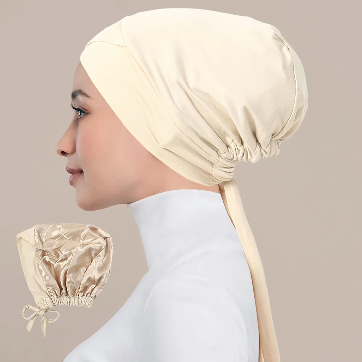 Gorro de Turbante musulmán forrado de satén, gorros Hijab interiores, pañuelo interior islámico, gorro de la India, turbante femenino, gorro Hijab de Mujer con cuerda