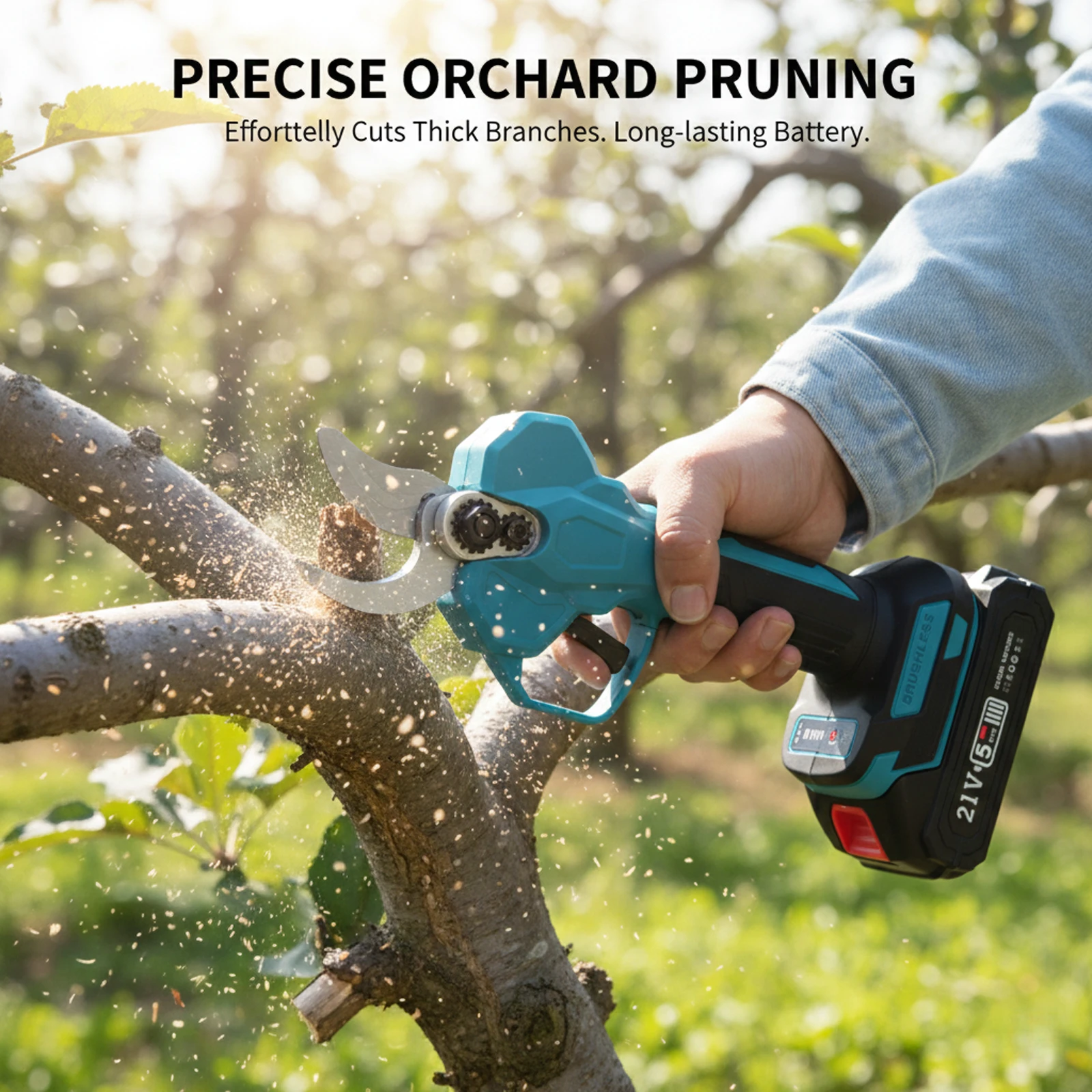 21V Portable Handheld Cordless Electric Pruning Shears with Carry Case Rechargeable 2000mAh Lithium Battery Charger Powered Tree