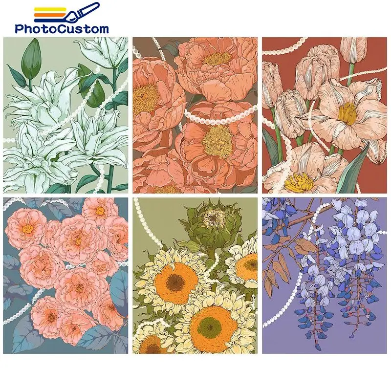 

PhotoCustom DIY Pictures By Number FLower Kits Painting By Numbers Landscape Drawing On Canvas Hand Painted Paintings Gift Home