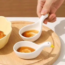 1pc Ceramic Sauce Plate Swan Shaped Seasoning Plate Kitchen Canteen Flavor Chili Mustard Salad Plate Hot Pot Dipping Plate