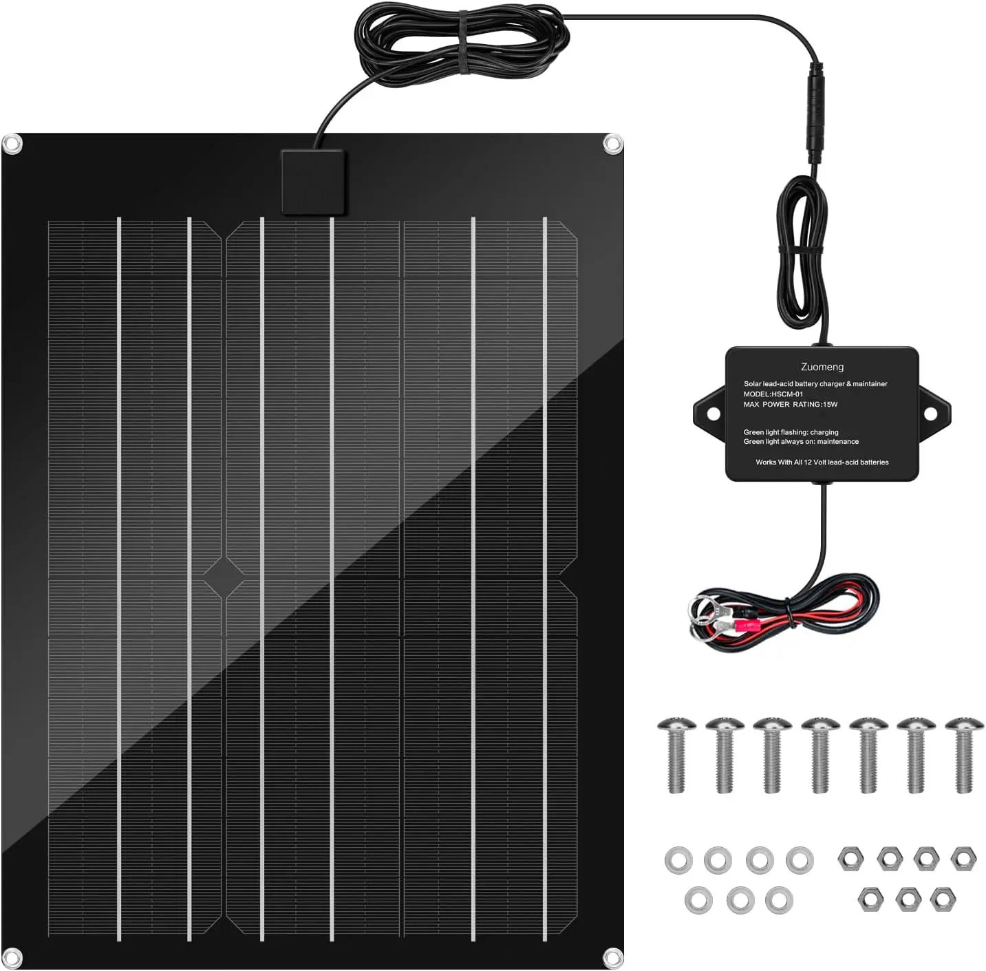 Solar Battery Charger Maintainer, Zuomeng 15W Solar Panel Kit for Dump Trailer Built-in Maintenance Pulse