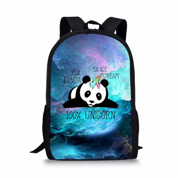 Tas sekolah anak laki-laki perempuan, ransel penyimpanan kasual remaja, tas buku pelajar motif pola Unicorn, Panda berbintang