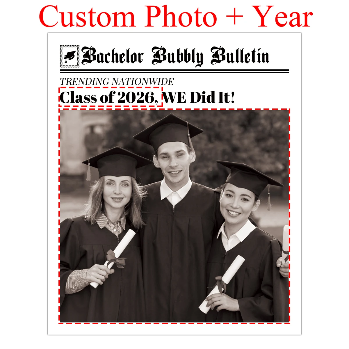 4pcs Custom Photo Graduation Labels,Personalized Time Graduation Stickers,Vintage Newspaper Style,Grad Party Gifts Bottle Decor