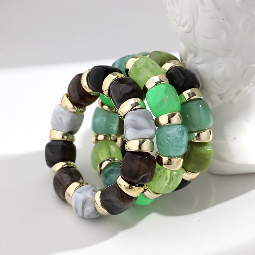 Trendy Acrylic Colorful Square Beads Elastic Bracelets Elegant Resin Geometric Stackable Bangles Bracelet Women's Jewelry Gifts
