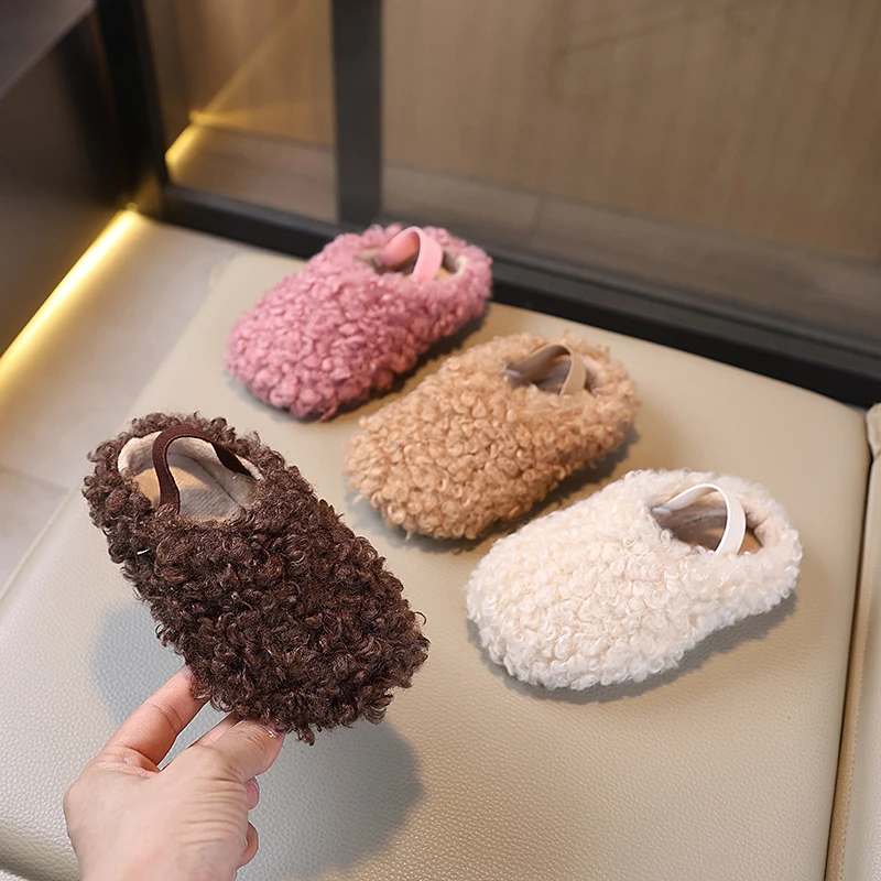 

Children Shoes Winter Cover Toe Girls Slippers Casual Flats Fur Flip Flops Pantofle Luxury Plush Slides Shoes Kids Plush Slipp