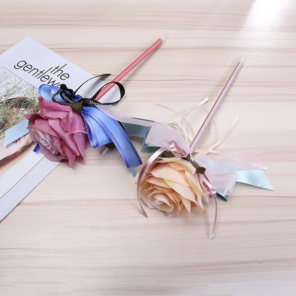 

2pcs Ballpoint Pen Simulated Rose Design Smooth Writing Wedding Party Favors Promotional Gift Stationery Office Supplies Pens