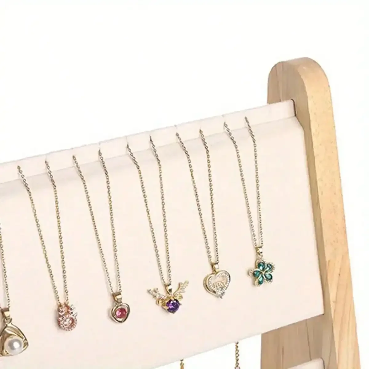 2-Tier Triangle Necklace Rack and Wooden Jewelry Tower Showcase Set with Multifunctional Pendant and Accessories Display Stand