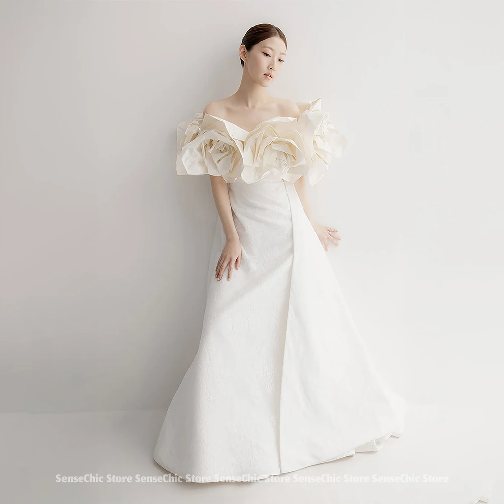 Gaun Pengantin Satin Korea Bunga 3D Sederhana Mermaid terlaris 2025 gaun resepsi pernikahan pesanan khusus